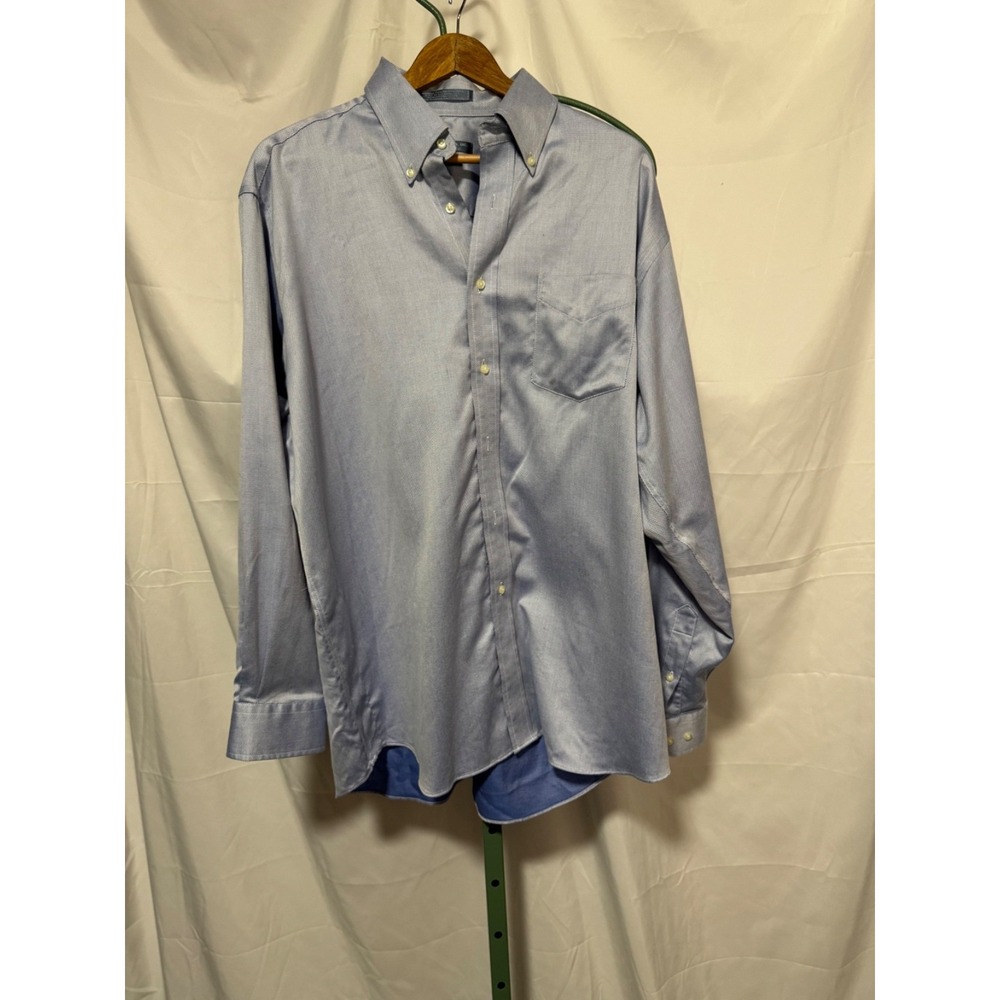 Forsyth of Canada Mens XXL Gray Blue Wrinkle Free Button Front Dress Shirt Long